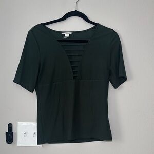 H&M Black Short-Sleeve Tee with Ladder V-Detail
